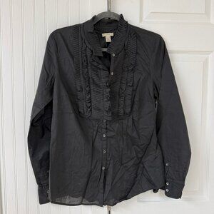 J Crew Black Ruffle Collar Long Sleeve Button Down - Size 6